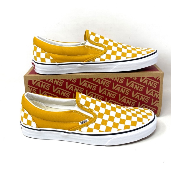 VANS Classic Slip On Shoes Check Yellow Canvas Men’s Size Sneakers VN0A5JMHF3X - Picture 8 of 10